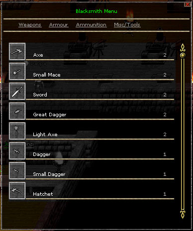 Blacksmiths Menu